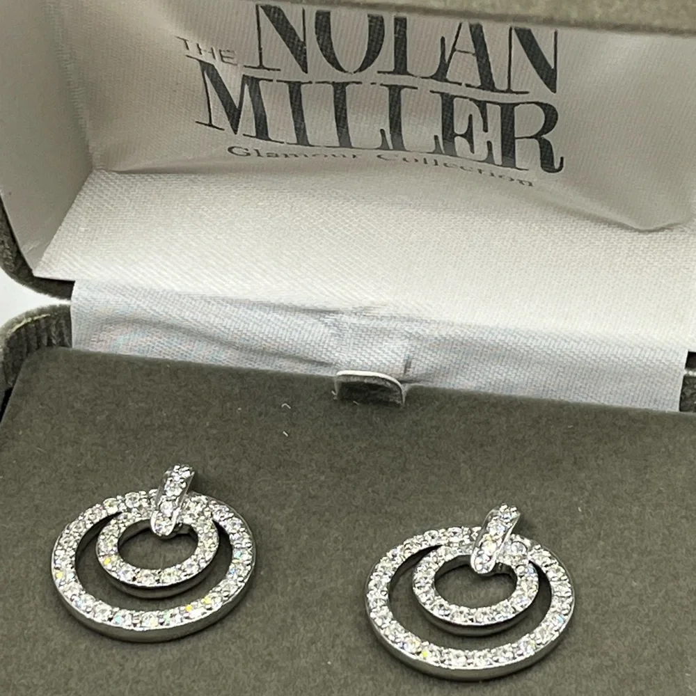 Nolan Miller Glamour Collection Pave Triple Circle Earrings w/ Box and Cert - Picture 4 of 17